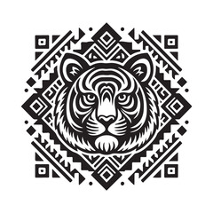 ancient tribal tiger face with style maya tribe art with pattern line vector illustration