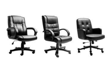 Set of black office chair isolated on transparent background.