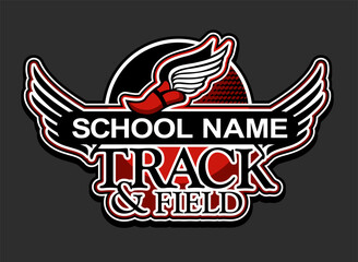 track and field team design with winged foot for school, college or league sports