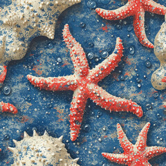 Starfish beach ocean, Pattern Tile for seamless backgrounds, ai generated