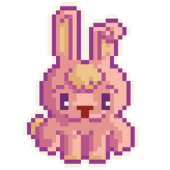 Fototapeta premium Bunny - Cute Kawaii Cartoon Pixel Art Animal Rabbit Hare Icon Vector