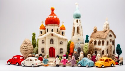 Decorative cathedral. knitted miniature.