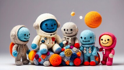 Fototapeta na wymiar Wool toy. Little astronauts