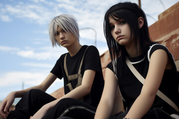Young goth or emo couple portrait - obrazy, fototapety, plakaty