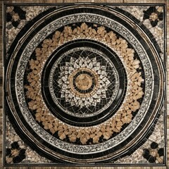 detail of a mosaic of a mosque A mosaic tile medallion texture isolated on black background with ceramic, marble, and architecture  