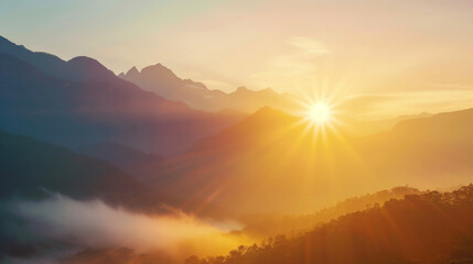 The sun gradually rises higher dissolving the mist and revealing the majestic mountain range in all its glory.