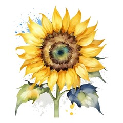 Sunflower Watercolor Art on White Background