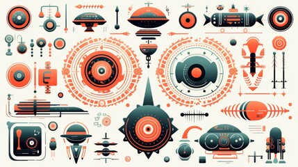 Obraz premium Retro-futuristic elements: vector illustration of vintage-inspired futuristic designs