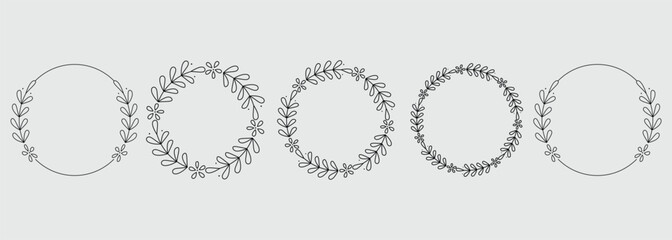 Elegant Hand drawn frames branch and leaves. Wreath. Elegant logo template. Vector illustration botanical decoration elements for labels, branding business identity save the date, logo