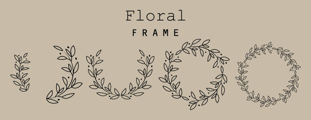 Elegant Hand drawn frames branch and leaves. Wreath. Elegant logo template. Vector illustration botanical decoration elements for labels, branding business identity save the date, logo