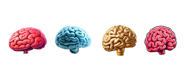 Set of brain isolated on transparent background, for icon style. - Powered by Adobe