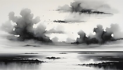 Seascape Painting with Subtle Clouds