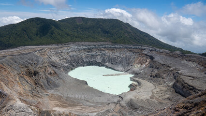 Poas Volcano crater and lake in Costa Rica