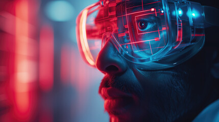 Innovative technology in science and medicine. Mixed media. Modern technology mask.