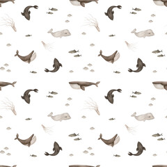 Vintage marine inhabitants in brown and beige tones, seamless pattern warm shades create an atmosphere of antiquity, giving the images of the created marine world a sophisticated and stylish character © Xeniya