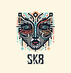 Skateboard SK8 subculture tatoo or T-shirt design, youth style, decor of clothing, accessories, sportswear