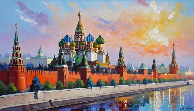 Picturesque Oil Painting of the Majestic Kremlin in Moscow