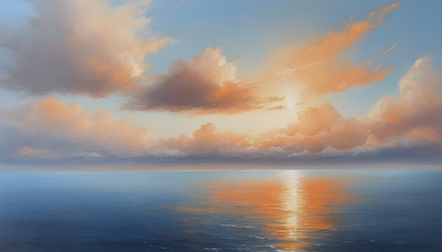 Peaceful Marine Vista: Soothing Orange and White Sea with Clouds