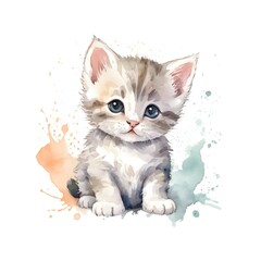 Watercolor Kitten in a Flower Crown