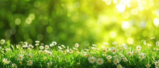 Obraz premium spring background flowers in the grass with natural bokeh