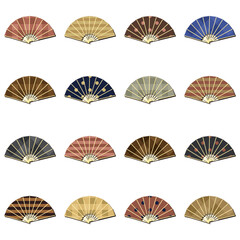 set with different ornament fans on white background decorative collection art design objects clipart 	