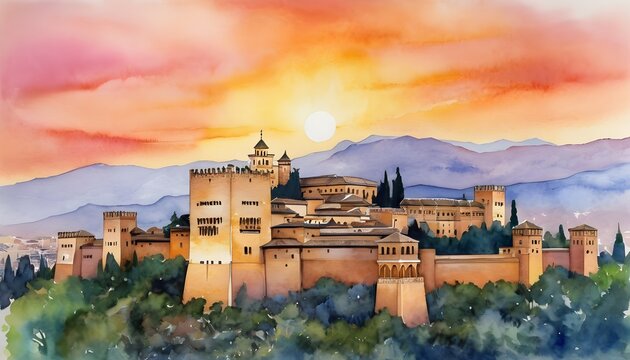 Alhambra Palace - A Watercolor Painting of Moorish Architecture