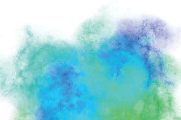 Artistic blue watercolor abstract hand paint square background. Blue green on white liquid fluid grunge texture dust banner. Cloudy sky concept color splash, powder explosion splatter, stains and blob