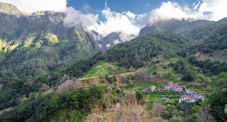 Valley of Nuns Madeira island Portugal. Village view from the mountains.