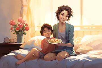 Obraz na płótnie Canvas Gemeinsame Zeit mit Mutter und Kind am Muttertag