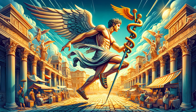 illustration of Mercury, the Roman god of commerce, messengers, and travelers