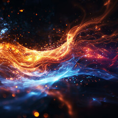 Cosmic Firestream.
Fiery cosmic stream weaving through space with sparkling particles.