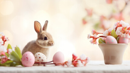 Naklejka na ściany i meble Easter baby bunny and eggs-Easter card