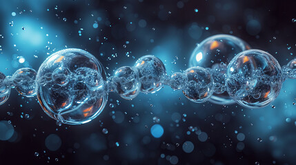 Naklejka premium Abstract Molecular Chain. Transparent spheres forming molecular chain.