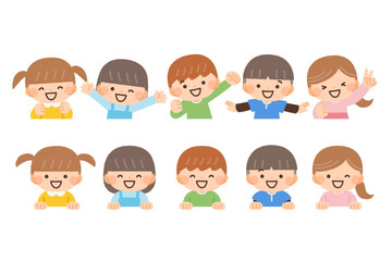 笑顔で元気な子供等のバストアップイラスト素材