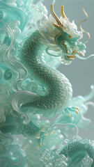 Chinese folklore Dragon suitable for Chinese New Year. Decorative colorful background. Translucent glass, turquoise and golden style aesthetics.