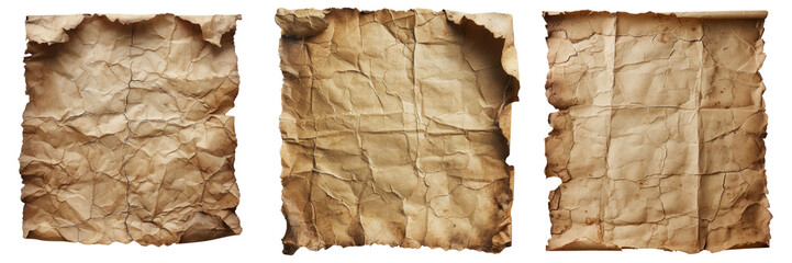 Fototapeta premium Old Mediaeval Paper Sheet Set Isolated on Transparent or White Background, PNG