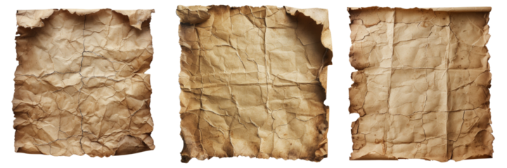 Old Mediaeval Paper Sheet Set Isolated on Transparent or White Background, PNG