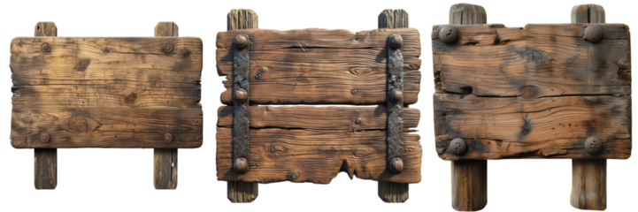 Oblong Wooden Signboard Set Isolated on Transparent or White Background, PNG