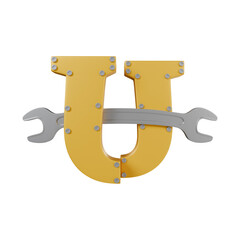 Letter U with Wrench 3d illustration