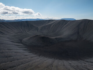 Breathtaking view of Icelandic Hverfjall volcano, impressive tuff ring volcanic explosion crater,...
