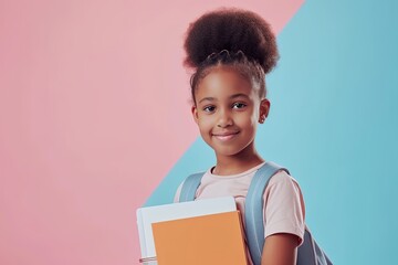 
Back to School Joy: Beautiful Smiling Afro-American Girl with Notebook

