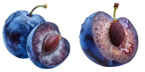 Blue Plum Half Set Isolated on Transparent or White Background, PNG