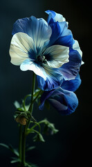 a flower in blue and white with a black background