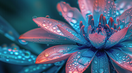 water droplets on a blue and pink flower - Powered by Adobe