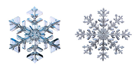 Crystal Clear Snowflake Set Isolated on Transparent or White Background, PNG
