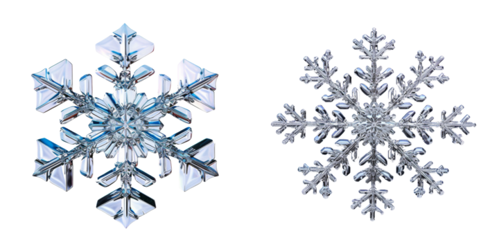 Crystal Clear Snowflake Set Isolated on Transparent or White Background, PNG