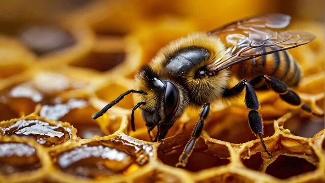 bee on honeycomb macro