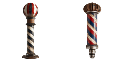 Vintage Barber Pole Set Isolated on Transparent or White Background, PNG