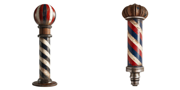 Vintage Barber Pole Set Isolated on Transparent or White Background, PNG