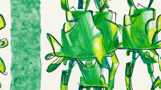 Hand drawn green scribbles of child on paper texture from Generative AI